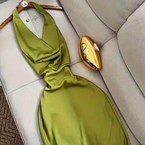 Olive Green Halter Long Dress